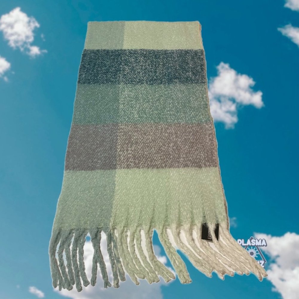 Steve Madden Lime Striped Plaid Muffler - Picture 8 of 16